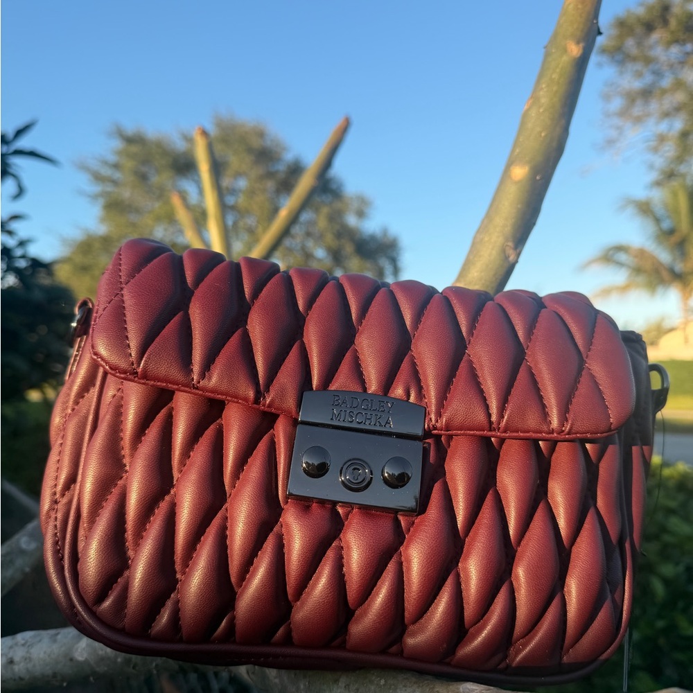BADGLEY MISCHKA Maroon Quilted Crossbody Bag - Picture 2 of 16